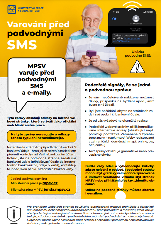 Varování před podvodnými SMS od MPSV